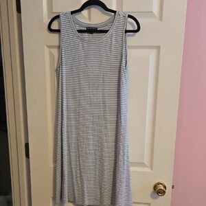 Hilary Radley Sleeveless Gray Striped Midi Dress